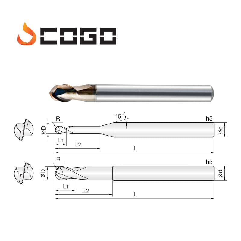 45° 45° Helix Rib Ball Endmills