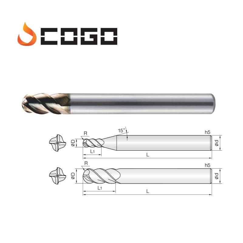 45° 45° Helix Ball Endmills